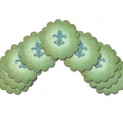 Scalloped Circle Fleur de Lis Vintage Gift Tags , 9 pcs